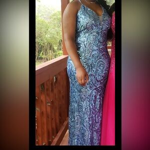 Night Way Collections Blue Sequin Swirl Dress